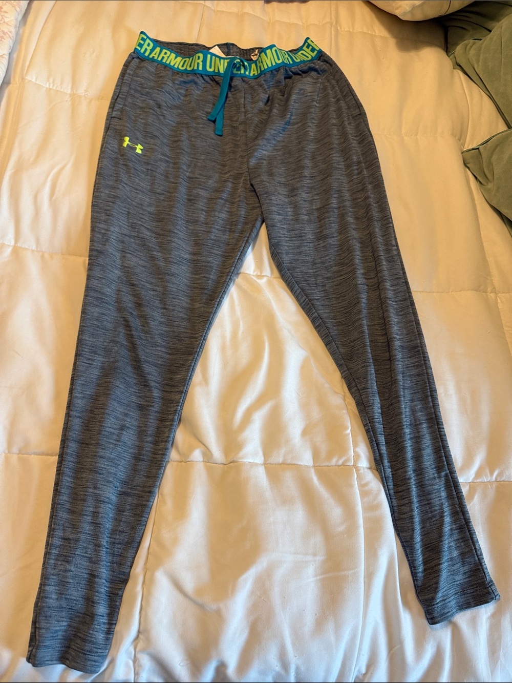 Under Armour Gray Heather Joggers with Neon Green & Blue Accents